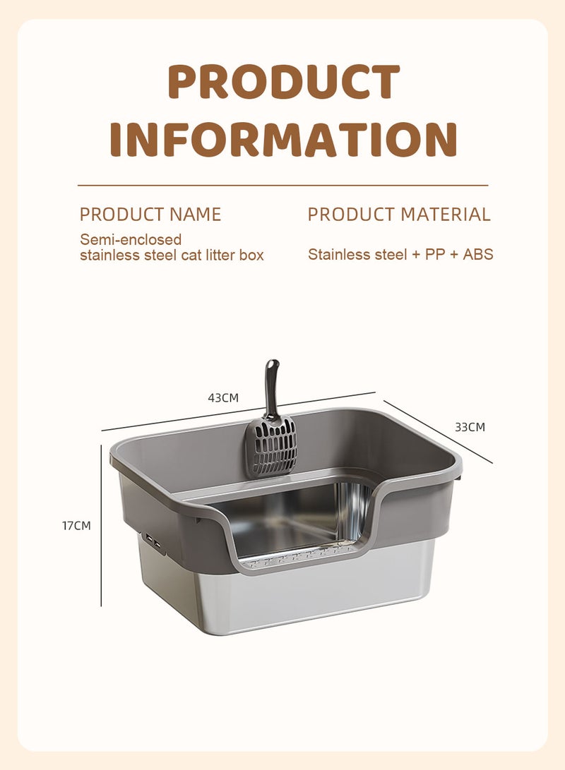Kidle Stainless Steel Cat Litter Box with Scoop Anti Splashing and Easy Clean - Image 3